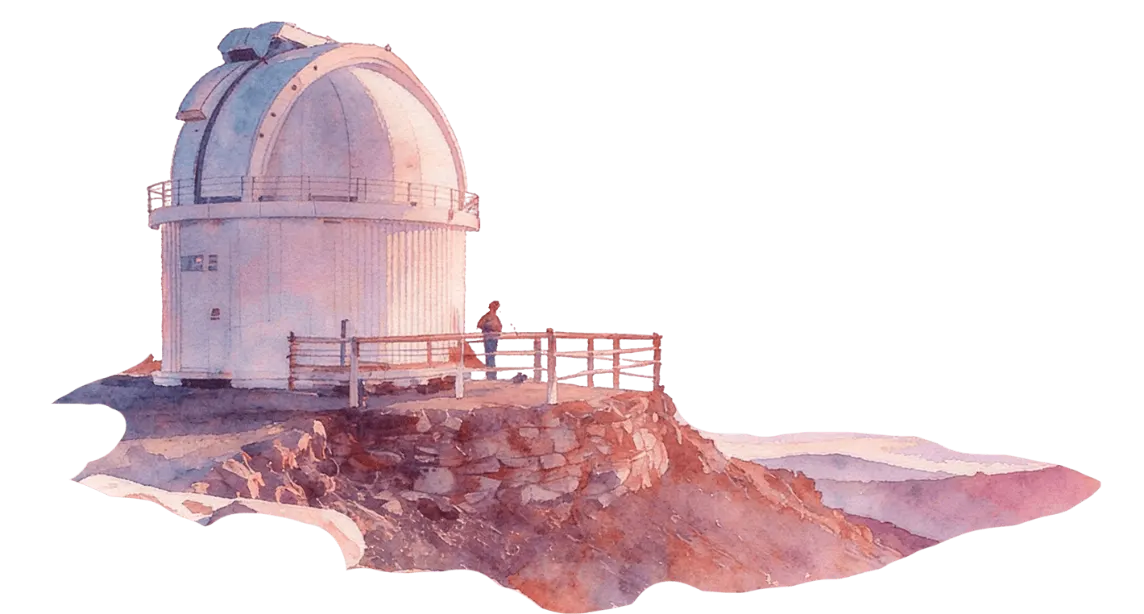Ilustración de un observatorio astronómico sobre un promontorio